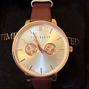 Ted Baker Gold and Brown Leather Watch
